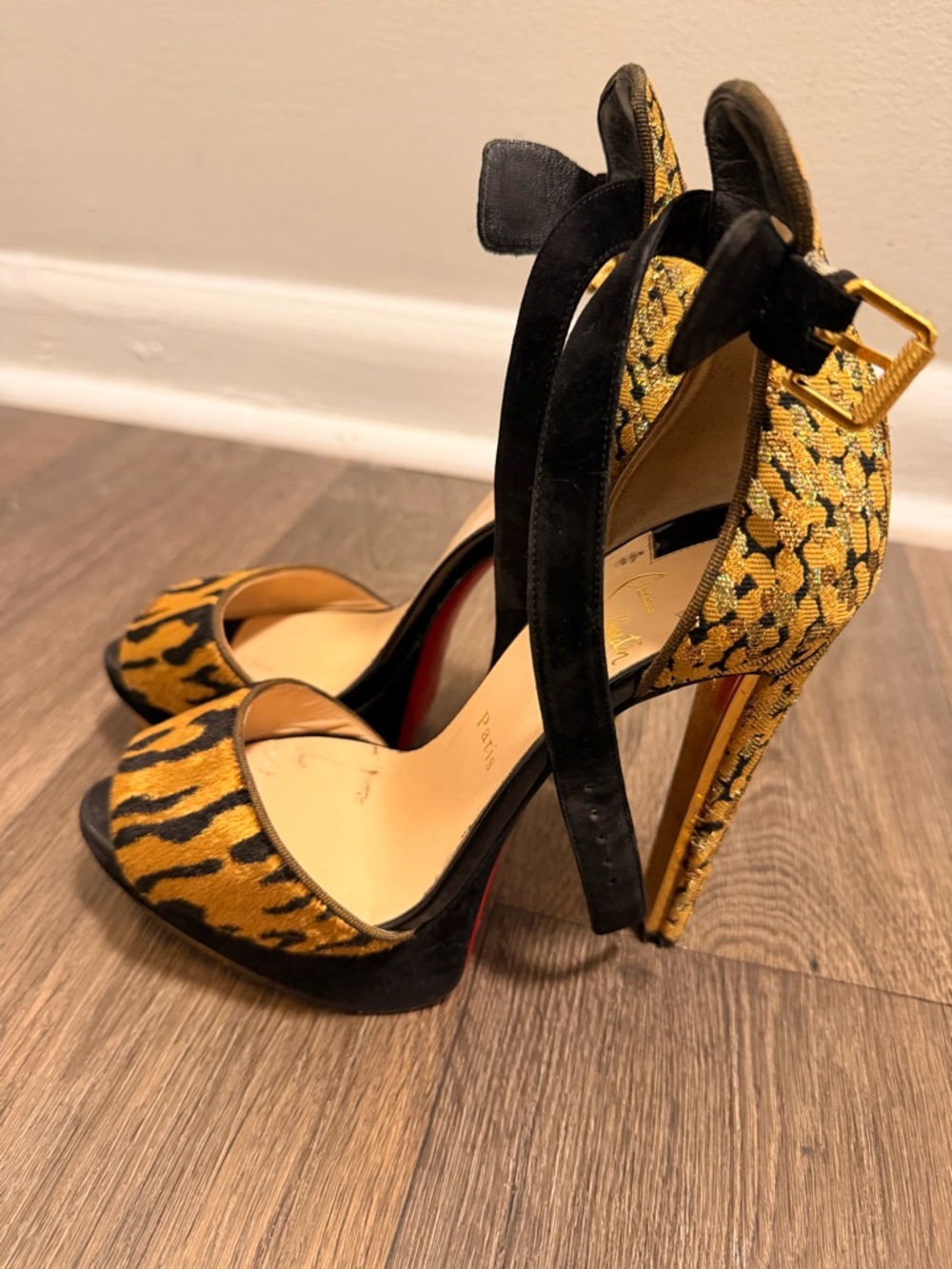 Christian Louboutin Gold and Black Leopard-Print High Heels - Picture 7 of 9